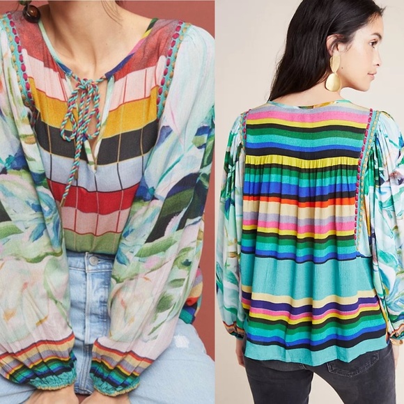 Anthropologie blank elouera boho peasant printed blouse size XS - Picture 1 of 7